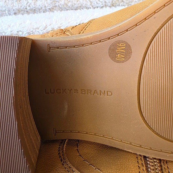 Lucky Brand Camel Brown Women's‎ Ankle Boots 9M Leather Side Zip Booties NEW - Picture 5 of 6